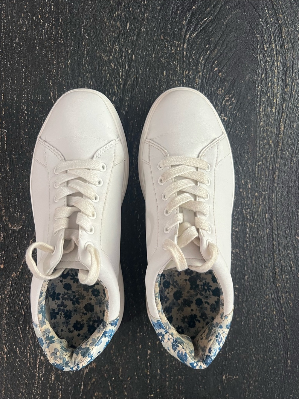 kate spade White Lace-Up Sneakers with Blue Floral Lining